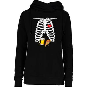 Funny Skeleton Pregnancy Pizza Beer Xray Halloween Soon Dad Gift Womens Funnel Neck Pullover Hood