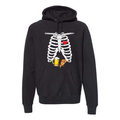 Funny Skeleton Pregnancy Pizza Beer Xray Halloween Soon Dad Gift Premium Hoodie