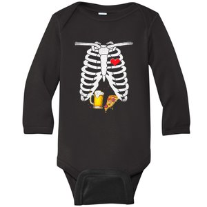 Funny Skeleton Pregnancy Pizza Beer Xray Halloween Soon Dad Gift Baby Long Sleeve Bodysuit