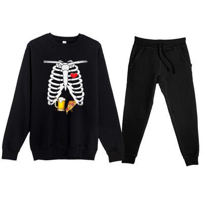 Funny Skeleton Pregnancy Pizza Beer Xray Halloween Soon Dad Gift Premium Crewneck Sweatsuit Set