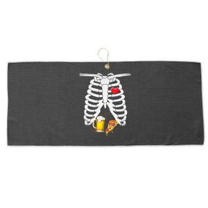 Funny Skeleton Pregnancy Pizza Beer Xray Halloween Soon Dad Gift Large Microfiber Waffle Golf Towel