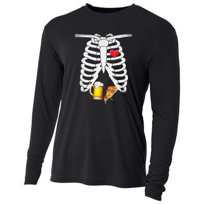 Funny Skeleton Pregnancy Pizza Beer Xray Halloween Soon Dad Gift Cooling Performance Long Sleeve Crew