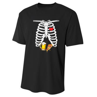 Funny Skeleton Pregnancy Pizza Beer Xray Halloween Soon Dad Gift Performance Sprint T-Shirt