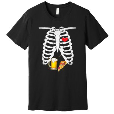 Funny Skeleton Pregnancy Pizza Beer Xray Halloween Soon Dad Gift Premium T-Shirt