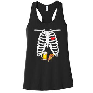 Funny Skeleton Pregnancy Pizza Beer Xray Halloween Soon Dad Gift Women's Racerback Tank