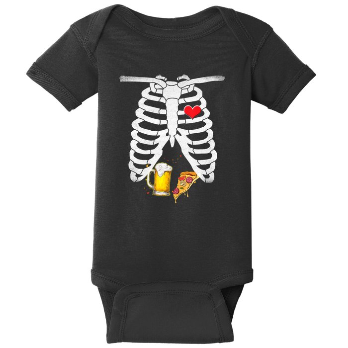 Funny Skeleton Pregnancy Pizza Beer Xray Halloween Soon Dad Gift Baby Bodysuit