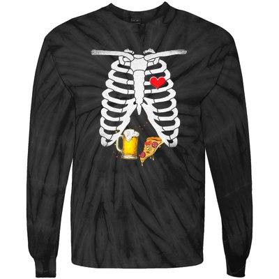 Funny Skeleton Pregnancy Pizza Beer Xray Halloween Soon Dad Gift Tie-Dye Long Sleeve Shirt