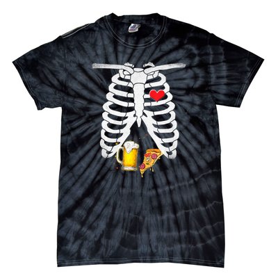 Funny Skeleton Pregnancy Pizza Beer Xray Halloween Soon Dad Gift Tie-Dye T-Shirt