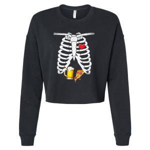 Funny Skeleton Pregnancy Pizza Beer Xray Halloween Soon Dad Gift Cropped Pullover Crew