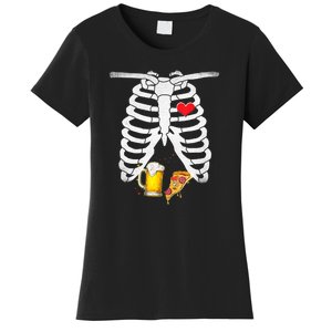 Funny Skeleton Pregnancy Pizza Beer Xray Halloween Soon Dad Gift Women's T-Shirt