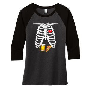 Funny Skeleton Pregnancy Pizza Beer Xray Halloween Soon Dad Gift Women's Tri-Blend 3/4-Sleeve Raglan Shirt