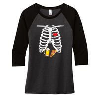 Funny Skeleton Pregnancy Pizza Beer Xray Halloween Soon Dad Gift Women's Tri-Blend 3/4-Sleeve Raglan Shirt