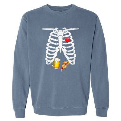 Funny Skeleton Pregnancy Pizza Beer Xray Halloween Soon Dad Gift Garment-Dyed Sweatshirt