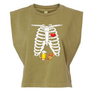 Funny Skeleton Pregnancy Pizza Beer Xray Halloween Soon Dad Gift Garment-Dyed Women's Muscle Tee