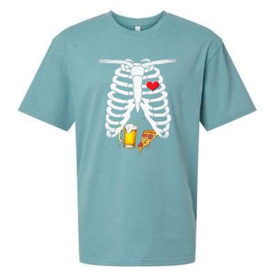 Funny Skeleton Pregnancy Pizza Beer Xray Halloween Soon Dad Gift Sueded Cloud Jersey T-Shirt