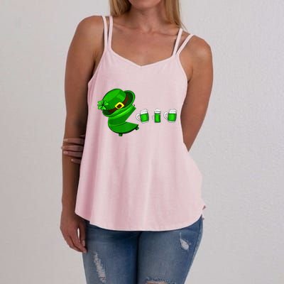 Funny St Patricks Day Shamrock Drinking Beer Gift Women's Strappy Tank