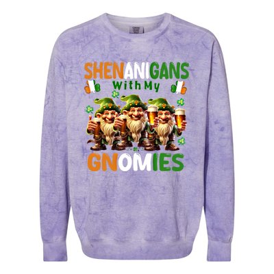 Funny St Patricks Day Shenanigans With My Gnomies Shamrock Gift Colorblast Crewneck Sweatshirt