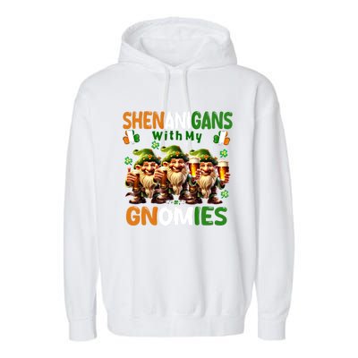 Funny St Patricks Day Shenanigans With My Gnomies Shamrock Gift Garment-Dyed Fleece Hoodie