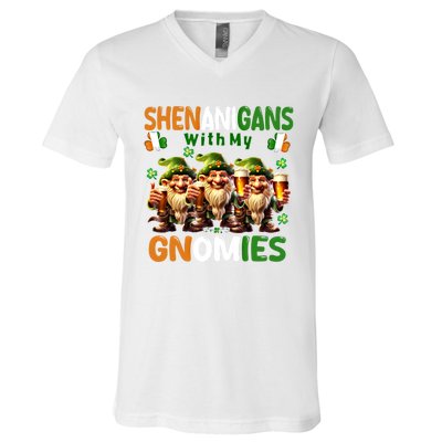 Funny St Patricks Day Shenanigans With My Gnomies Shamrock Gift V-Neck T-Shirt