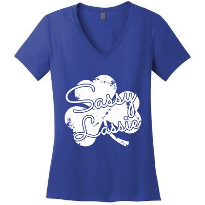 Funny St PatrickS Gift 4 Leaf Clover Sassy Lassie Great Gift Women's V-Neck T-Shirt