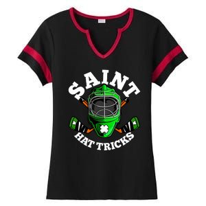 Funny St Patrick's Day Saint Hat Tricks Hockey Player Fan Ladies Halftime Notch Neck Tee