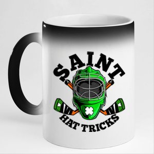 Funny St Patrick's Day Saint Hat Tricks Hockey Player Fan 11oz Black Color Changing Mug