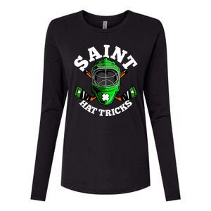 Funny St Patrick's Day Saint Hat Tricks Hockey Player Fan Womens Cotton Relaxed Long Sleeve T-Shirt