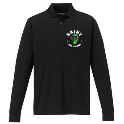 Funny St Patrick's Day Saint Hat Tricks Hockey Player Fan Performance Long Sleeve Polo