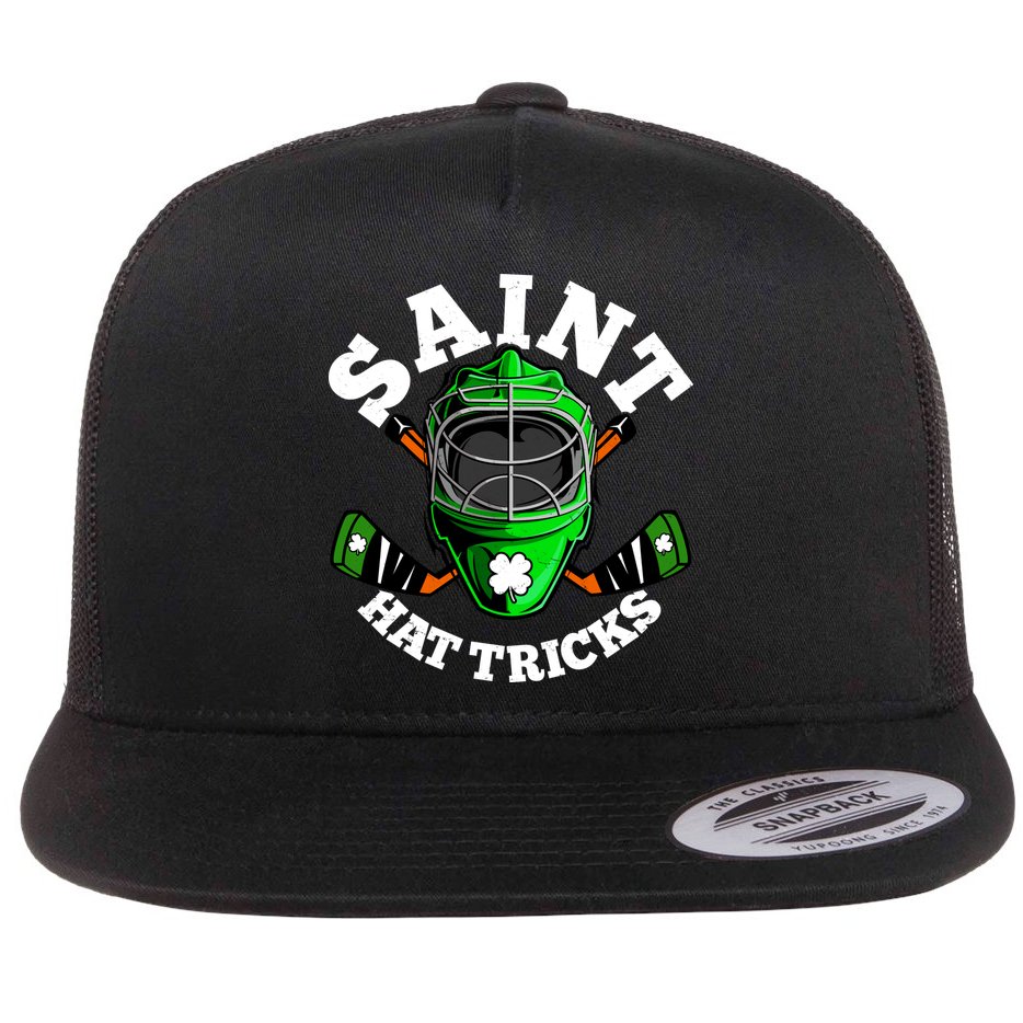 Funny St Patrick's Day Saint Hat Tricks Hockey Player Fan Flat Bill Trucker Hat