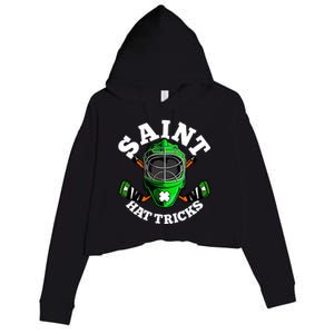 Funny St Patrick's Day Saint Hat Tricks Hockey Player Fan Crop Fleece Hoodie