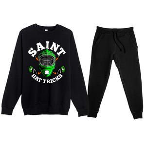 Funny St Patrick's Day Saint Hat Tricks Hockey Player Fan Premium Crewneck Sweatsuit Set