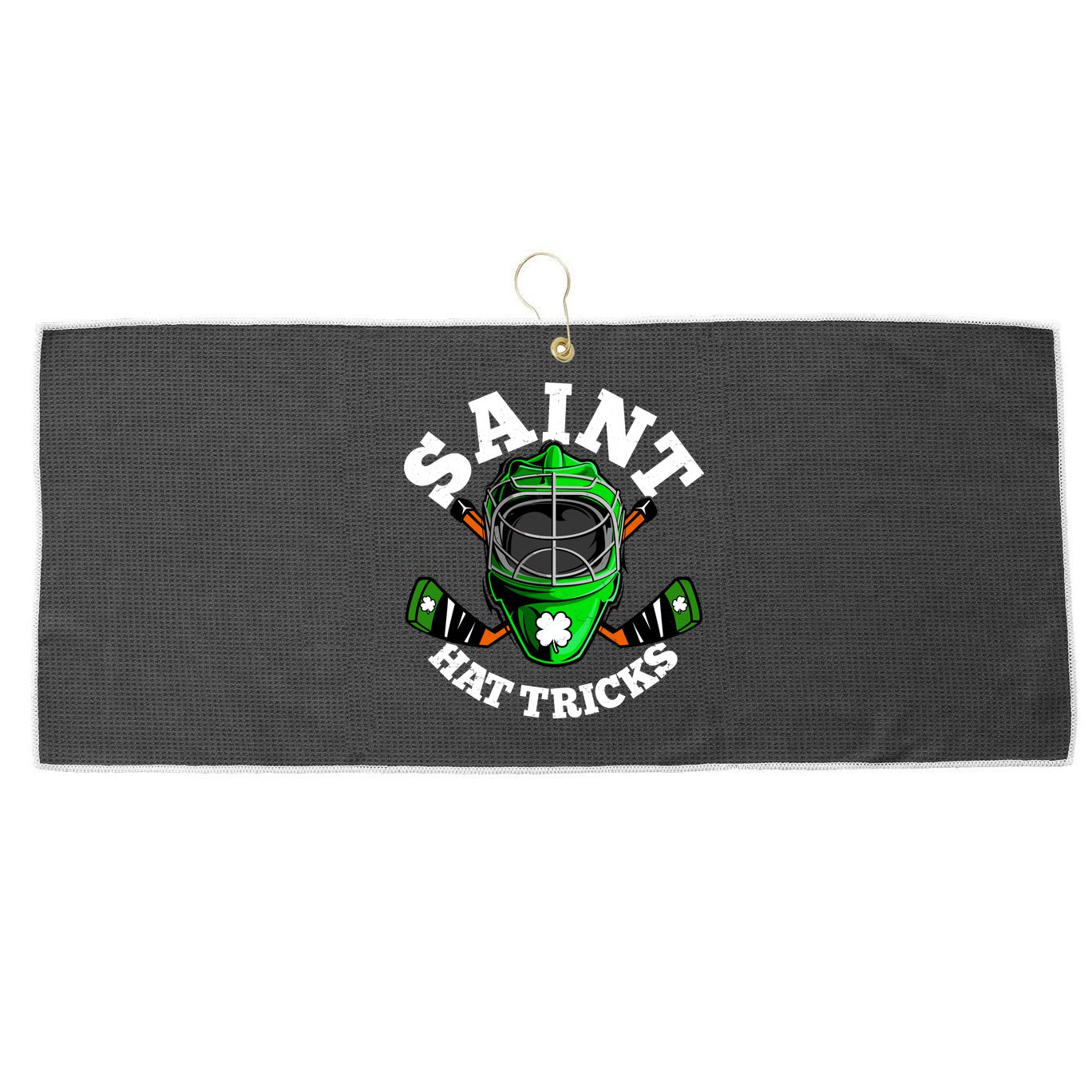 Funny St Patrick's Day Saint Hat Tricks Hockey Player Fan Large Microfiber Waffle Golf Towel