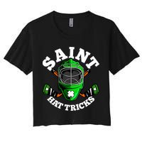 Funny St Patrick's Day Saint Hat Tricks Hockey Player Fan Women's Crop Top Tee