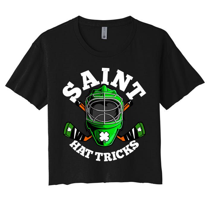 Funny St Patrick's Day Saint Hat Tricks Hockey Player Fan Women's Crop Top Tee