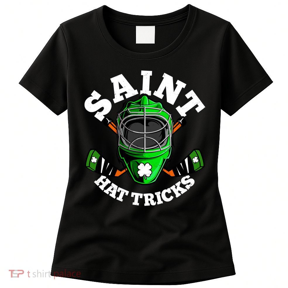Funny St Patrick's Day Saint Hat Tricks Hockey Player Fan Womens T-Shirt