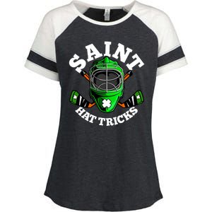 Funny St Patrick's Day Saint Hat Tricks Hockey Player Fan Enza Ladies Jersey Colorblock Tee