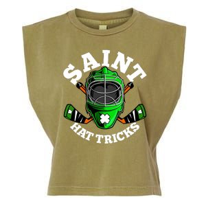 Funny St Patrick's Day Saint Hat Tricks Hockey Player Fan Garment-Dyed Women's Muscle Tee