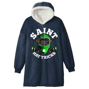 Funny St Patrick's Day Saint Hat Tricks Hockey Player Fan Hooded Wearable Blanket