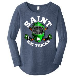 Funny St Patrick's Day Saint Hat Tricks Hockey Player Fan Women's Perfect Tri Tunic Long Sleeve Shirt