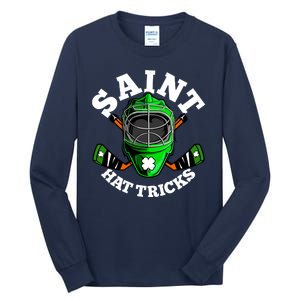 Funny St Patrick's Day Saint Hat Tricks Hockey Player Fan Tall Long Sleeve T-Shirt