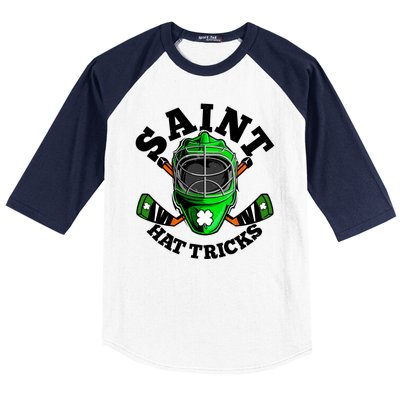 Funny St Patrick's Day Saint Hat Tricks Hockey Player Fan Baseball Sleeve Shirt