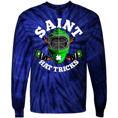 Funny St Patrick's Day Saint Hat Tricks Hockey Player Fan Tie-Dye Long Sleeve Shirt