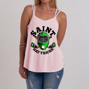 Funny St Patrick's Day Saint Hat Tricks Hockey Player Fan Women's Strappy Tank