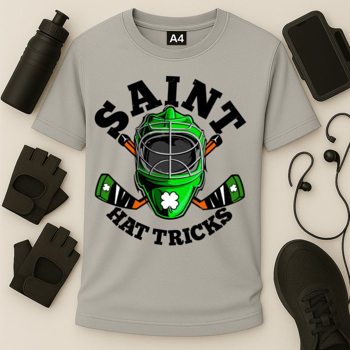 Funny St Patrick's Day Saint Hat Tricks Hockey Player Fan Cooling Performance Crew T-Shirt
