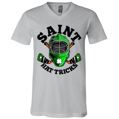 Funny St Patrick's Day Saint Hat Tricks Hockey Player Fan V-Neck T-Shirt