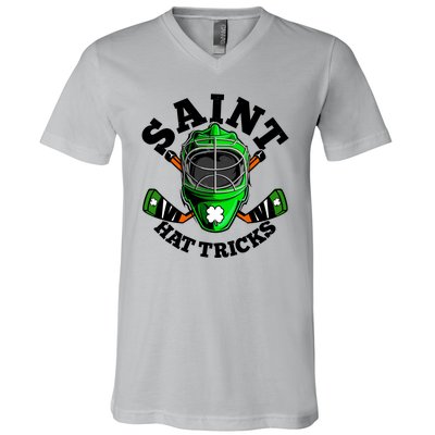 Funny St Patrick's Day Saint Hat Tricks Hockey Player Fan V-Neck T-Shirt