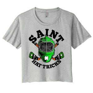 Funny St Patrick's Day Saint Hat Tricks Hockey Player Fan Women's Crop Top Tee