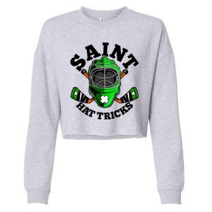 Funny St Patrick's Day Saint Hat Tricks Hockey Player Fan Cropped Pullover Crew