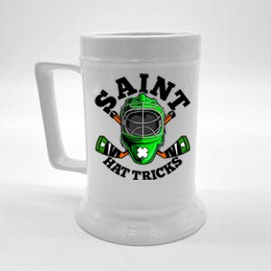 Funny St Patrick's Day Saint Hat Tricks Hockey Player Fan Beer Stein