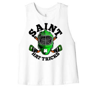 Funny St Patrick's Day Saint Hat Tricks Hockey Player Fan Women's Racerback Cropped Tank